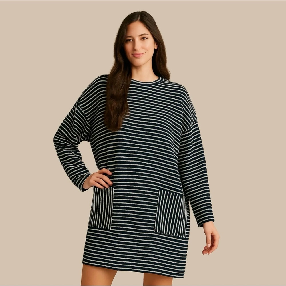 Zara Trafaluc Striped Tunic Sweater/top With Front Pockets